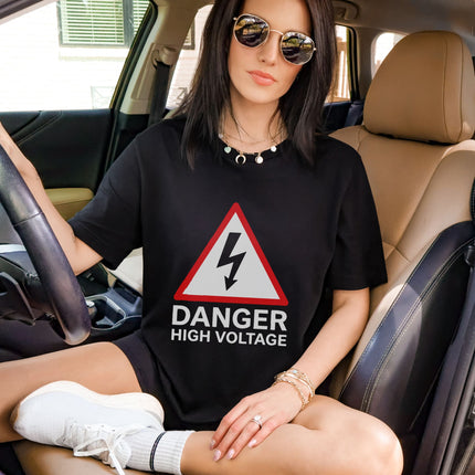 Danger High Voltage Warning Sign T-Shirt | Electrician Lightning Bolt Tee