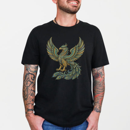 Homa Bird Persian Symbol T-Shirt | Golden Phoenix Mythical Folk Art Tee