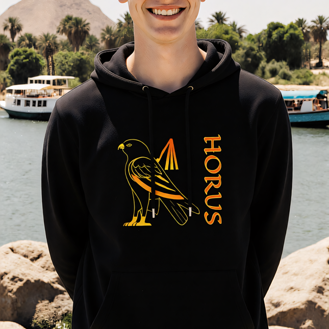 Horus Egyptian God Hoodie | Falcon Text & Graphic Mythology Unisex Pullover V2
