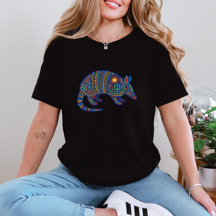 Huichol Armadillo T-Shirt | Colorful Mexican Folk Art Animal Tee Shirt
