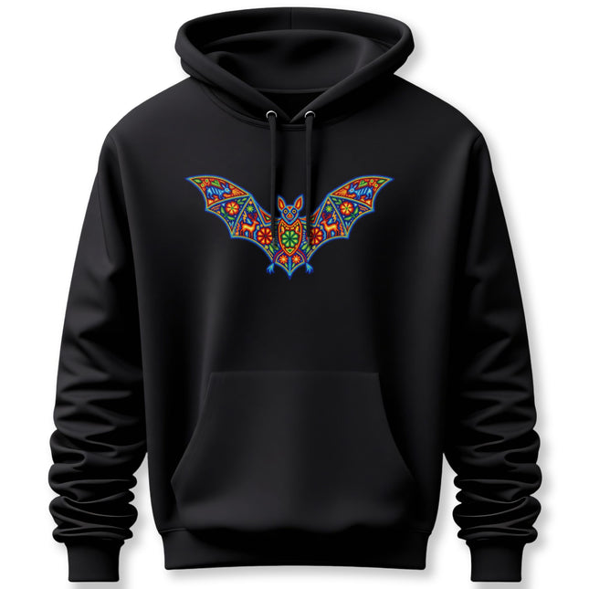 Huichol Bat Hoodie | Colorful Mexican Indigenous Folk Art Pullover Hoodie