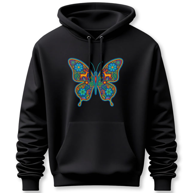 Huichol Butterfly Hoodie | Colorful Mexican Folk Art Indigenous Pullover Hoodie