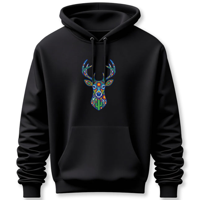 Vibrant Huichol Deer Hoodie | Mexican Indigenous Folk Art Pullover Hoodie