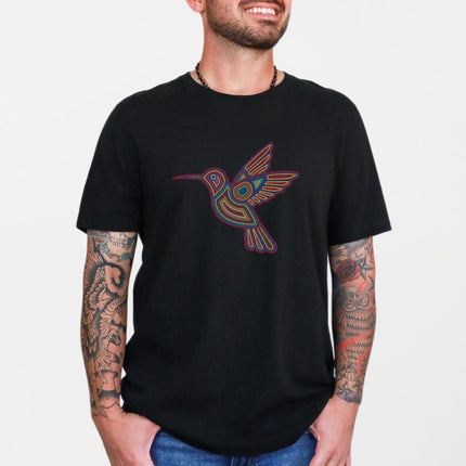 Huichol Hummingbird T-Shirt | Vibrant Mexican Folk Art Bird Graphic Tee
