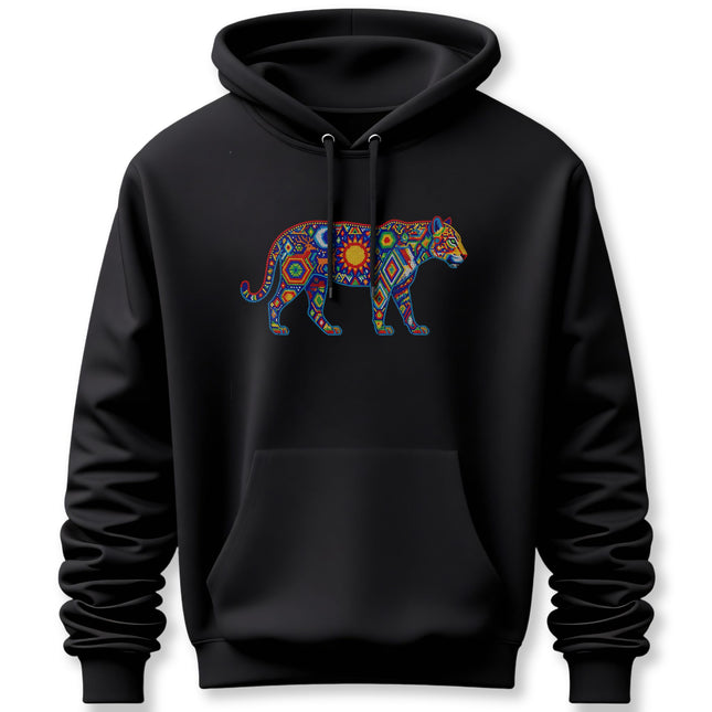 Colorful Huichol Jaguar Hoodie | Indigenous Folk Art Pullover Hoodie