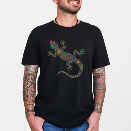 Colorful Huichol Lizard T-Shirt | Mexican Indigenous Folk Art Tee Shirt