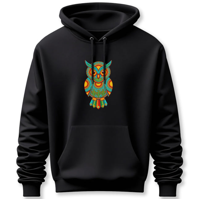 Huichol Owl Hoodie | Vibrant Mexican Tribal Folk Art Pullover Hoodie