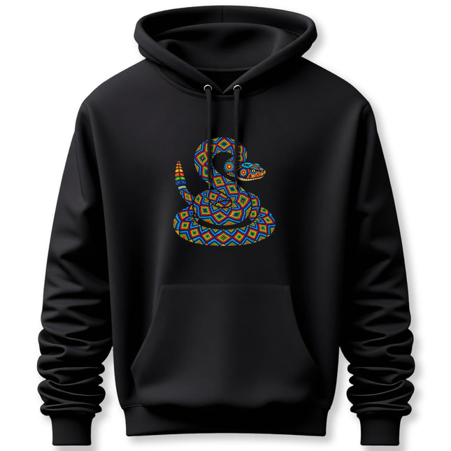 Huichol Rattlesnake Hoodie | Colorful Geometric Folk Art Pullover Hoodie