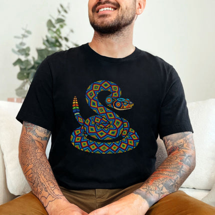 Huichol Rattlesnake T-Shirt | Colorful Geometric Mexican Folk Art Tee Shirt