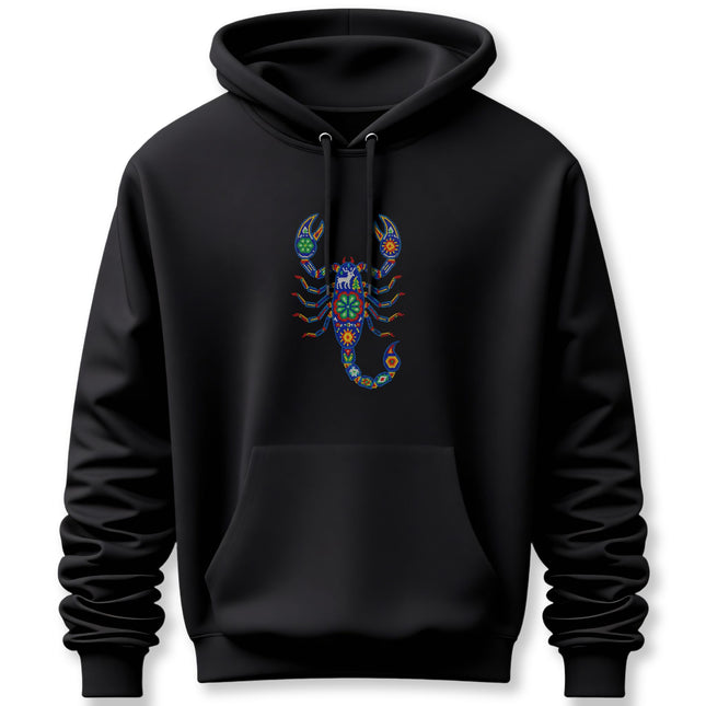 Huichol Scorpion Hoodie | Vibrant Mexican Folk Art Design Pullover Hoodie