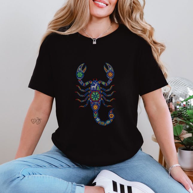 Huichol Scorpion T-Shirt | Mexican Folk Art Colorful Beadwork Tee Shirt