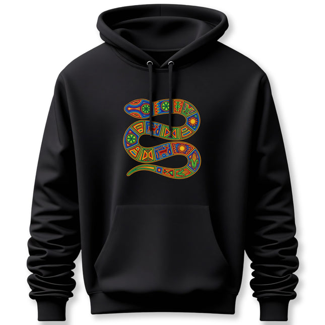 Colorful Huichol Naaye Snake Hoodie | Indigenous Mexican Folk Art Pullover Hoodie