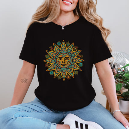Huichol Sun Face T-Shirt | Indigenous Mexican Folk Art Graphic Tee Shirt