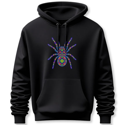 Huichol Tarantula Hoodie | Vibrant Mexican Folk Art Spider Pullover Hoodie