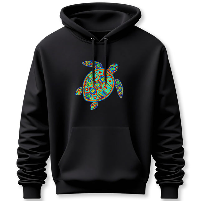 Huichol Turtle Hoodie | Vibrant Tribal Sea Turtle Pullover Hoodie