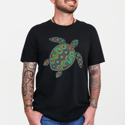 Colorful Huichol Turtle T-Shirt | Mexican Indigenous Folk Art Tee Shirt