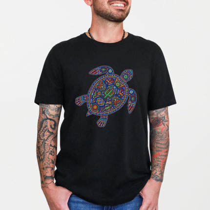 Vibrant Huichol Turtle T-Shirt | Mexican Indigenous Art Graphic Tee Shirt