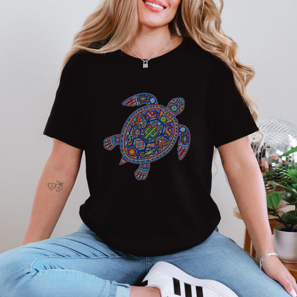 Vibrant Huichol Turtle T-Shirt | Mexican Indigenous Art Graphic Tee Shirt