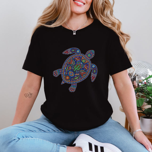 Vibrant Huichol Turtle T-Shirt | Mexican Indigenous Art Graphic Tee Shirt