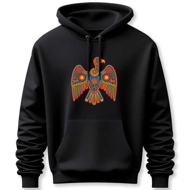 Huichol Vulture Hoodie | Colorful Indigenous Art Graphic Pullover Hoodie