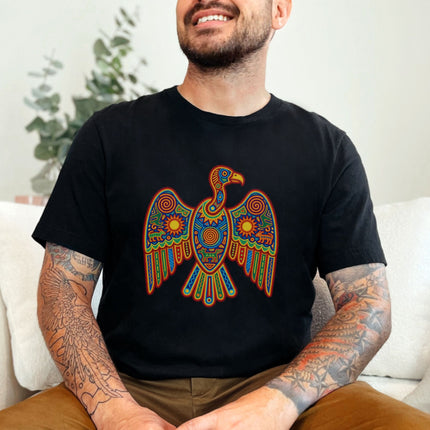 Huichol Vulture Symbol T-Shirt | Colorful Mexican Indigenous Folk Art Tee
