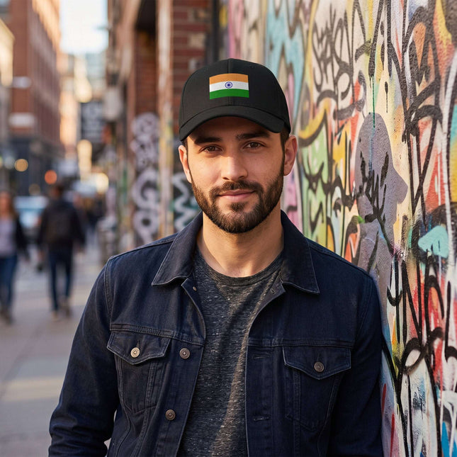 Indian flag baseball cap featuring the tricolour and Ashoka Chakra design.