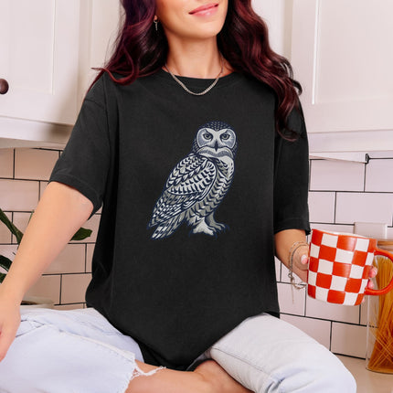 Inuit Inspired Geometric Owl T-Shirt | Arctic Bird Graphic Unisex Tee Shirt