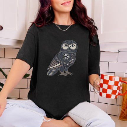 Inuit Inspired Owl T-Shirt | Geometric Tribal Bird Graphic | Comfort Colors