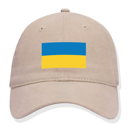 Tan baseball cap featuring the blue and yellow Ukrainian flag design.