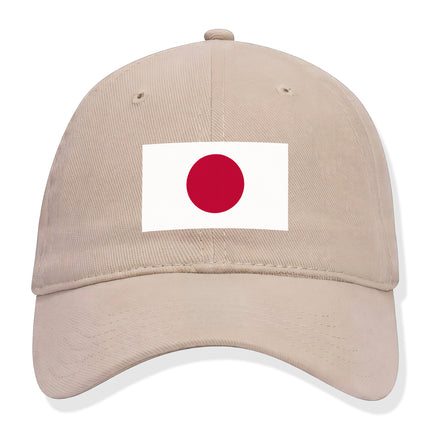 Tan baseball cap featuring the Japanese flag (Hinomaru) design. Perfect cultural streetwear accessory.