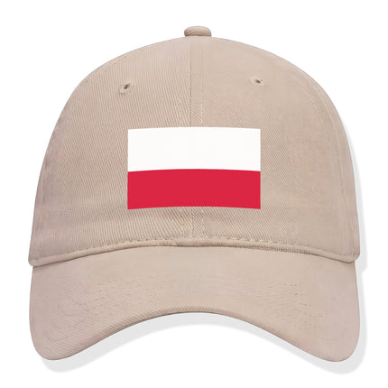 Polish flag baseball cap in tan, featuring white and red stripes.