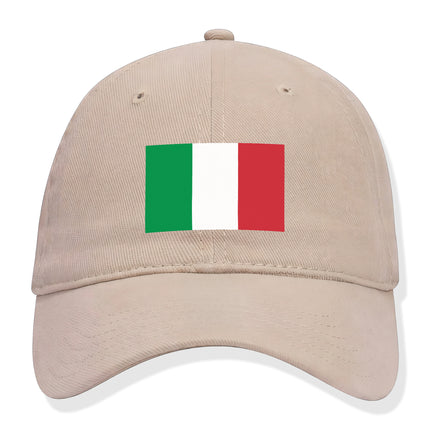 Beige baseball cap featuring the Italian flag tricolor design.