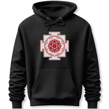 Kamala Yantra sacred geometry mandala print on black spiritual hoodie.