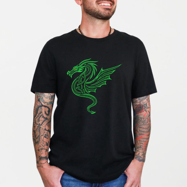 Celtic Dragon T-Shirt | Green Knotwork Graphic Print Unisex Tee Shirt Design