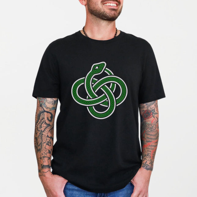 Celtic Snake Knot T-Shirt | Green Ouroboros Serpent Graphic Print Tee Shirt