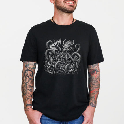 Kraken Viking Battle Graphic T-Shirt | Norse Mythology Sea Monster Tee