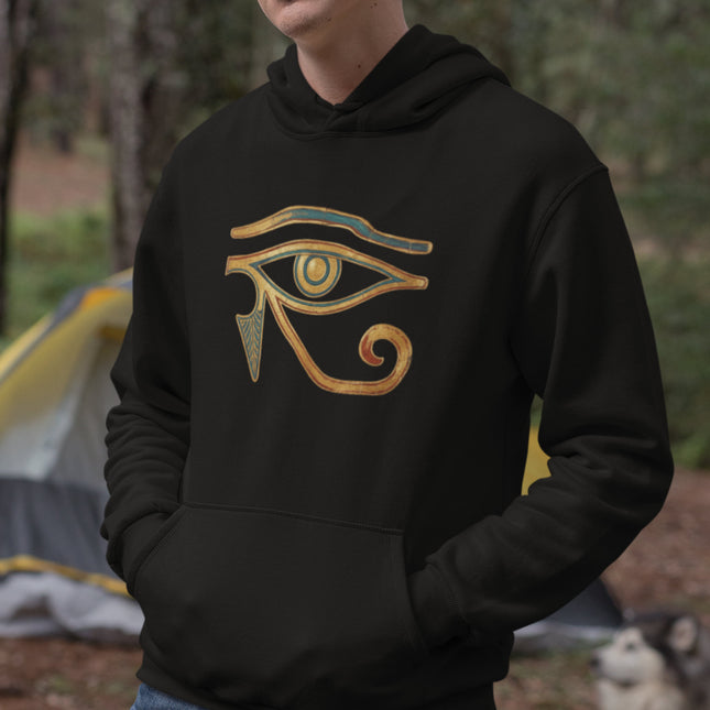 Eye of Horus Hoodie | Ancient Egyptian Symbol Gold & Blue Wadjet Pullover Hoodie