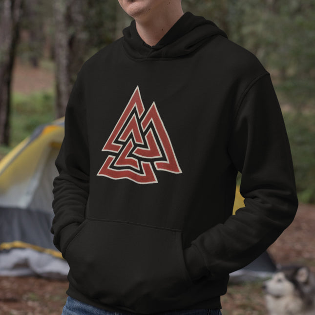 Red Valknut Viking Symbol Hoodie | Norse Mythology Graphic Pullover Hoodie