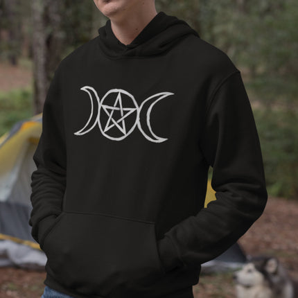 Triple Moon Pentagram Hoodie | Goddess Wiccan Witchy Pullover Hoodie