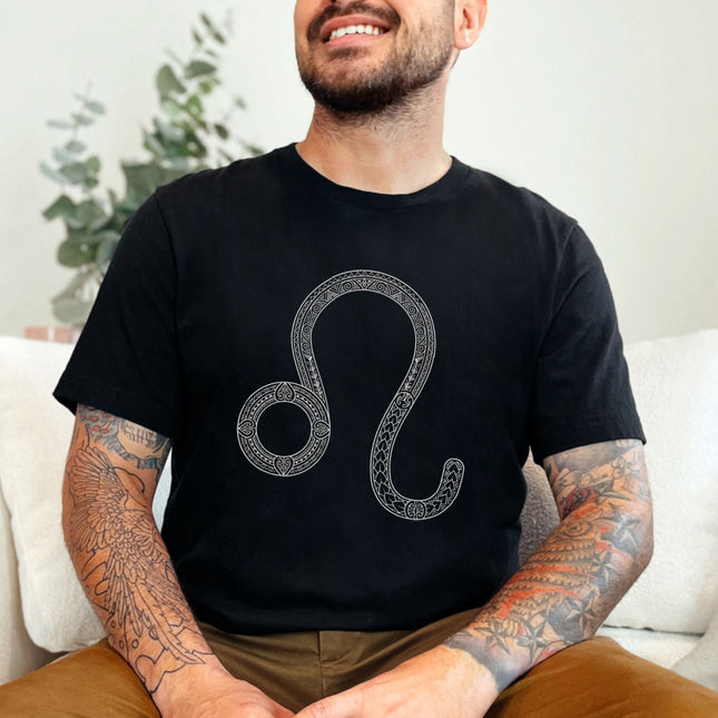 Leo Zodiac Tattoo Style Symbol T-Shirt | Astrology Sign Graphic Tee Shirt