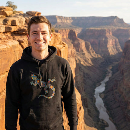 Huichol Lizard Hoodie | Colorful Mexican Folk Art Gecko Pullover Hoodie