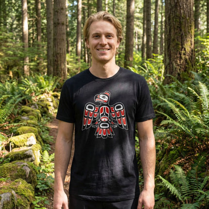 Indigenous Red & Black Eagle T-Shirt | Pacific Northwest Formline Art | Raven