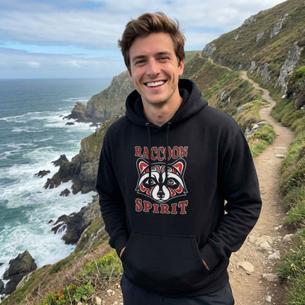 Raccoon Spirit Indigenous Art Hoodie | Tribal Animal Graphic Pullover Hoodie