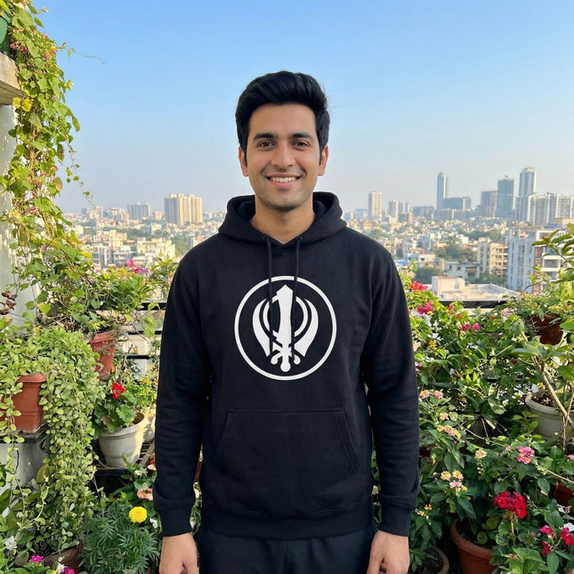 Khanda Sikh Symbol Hoodie | Sikhism Religious Emblem Unisex Pullover Hoodie