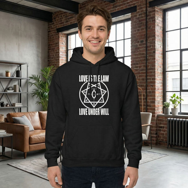 Love Is The Law Star of Babalon Thelema Hoodie | Aleister Crowley Pullover Hoodie