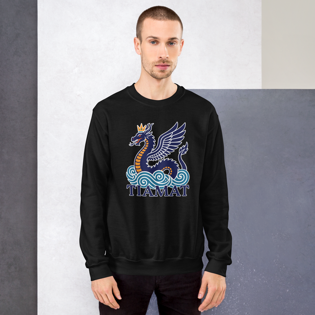 Tiamat winged dragon mythological sea creature print on a pullover sweatshirt.