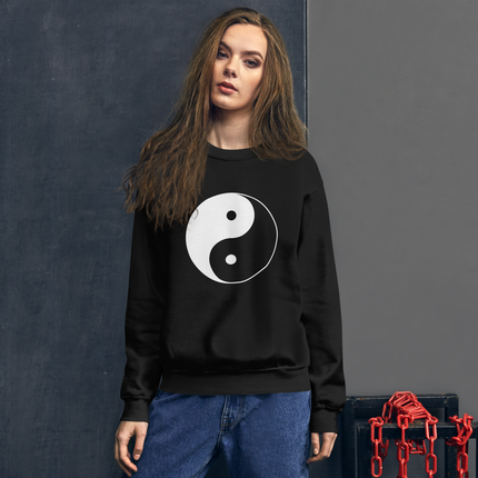 Yin Yang symbol graphic unisex pullover sweatshirt representing harmony and balance.