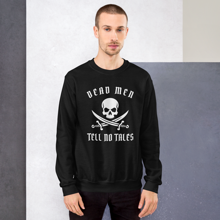 Dead Men Tell No Tales pirate skull and swords graphic print sweatshirt design.