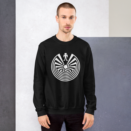 Labyrinth maze sweatshirt featuring a man and I'itoi Native American artwork print.