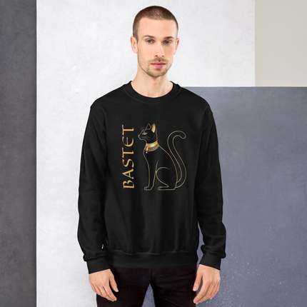 Bastet cat goddess sweatshirt featuring an Egyptian Goddess graphic and text print.